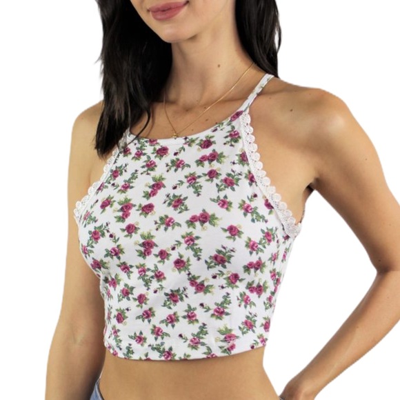 Wet Seal Floral Tea Rose Tank Crop Top - Picture 3 of 12